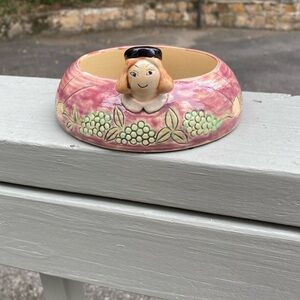 Shefford Folk Art Pink Ceramic Bowl with Decorative Face